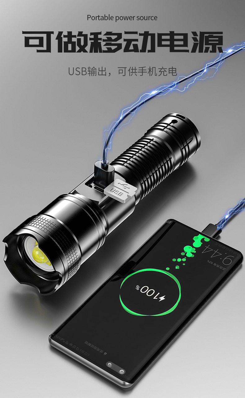 Flashlight Strong Light Charging Long Battery Life Home Outdoor Fall-Resistant Zoom Spotlight Portable Ultra-Bright Xenon Lighting
