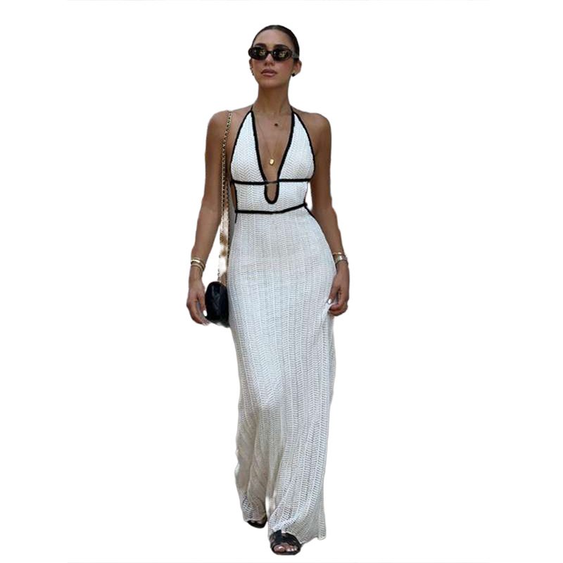 280g Weight Maxi Long Dress Dress Length Type Sleeveless Sleeve Length Sheath Dress Dresses Type Sleeveless Sleeve Type Spandex, Polyester Fabric Type High Waist Waist Line Holiday, Daily, Selfie Occasion Halter Neck Neckline Regular Fit Fit Type Contrast Collar Pattern Summer Season Women's Gender Backless Design Sexy Style Wholesale Women's Sexy Backless Contrast Collar Holiday Daily Selfie Halter Neck Sleeveless Sheath Dress 15