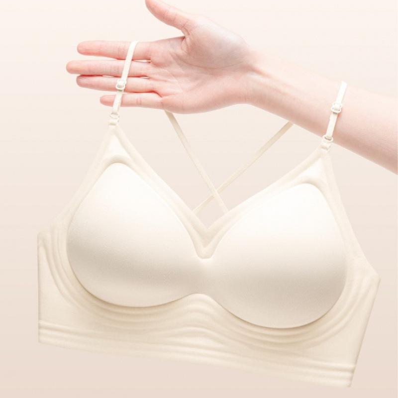 人気のシームレスリキッドファンデーションビューティーバックブラジャー女性用プッシュアップバックレスホルターネックU字型インビジブルスリムショルダースリングブラジャー|undefined