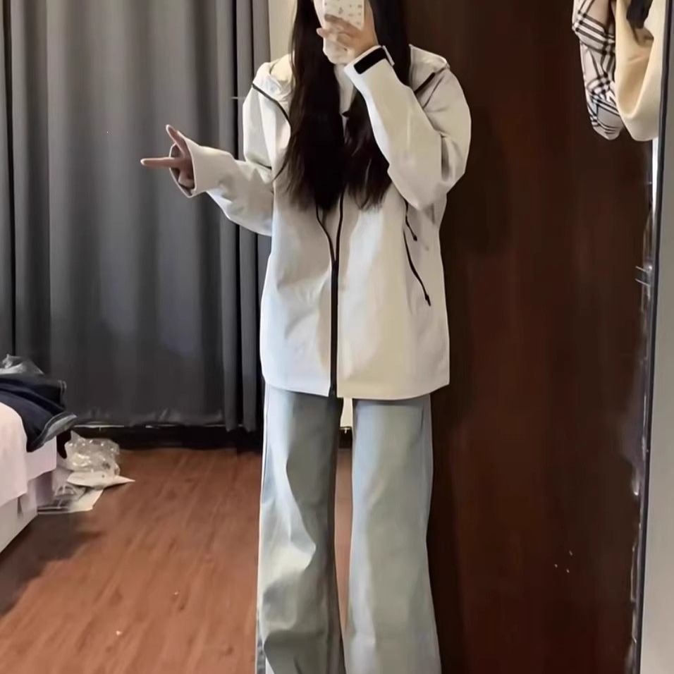 美式复古户外冲锋衣女2026春季新款连帽宽松防风夹克上衣情侣外套