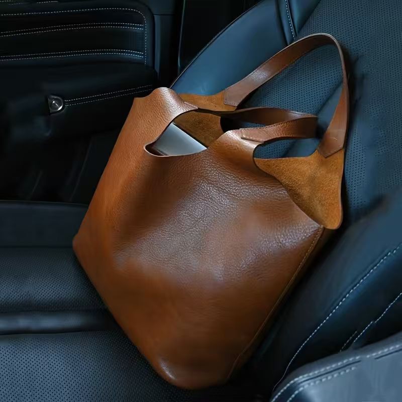 Real-price in-stock Amazon cross-border new model brown soft leather large-capacity tote bag for women 2026 new light luxury small bag