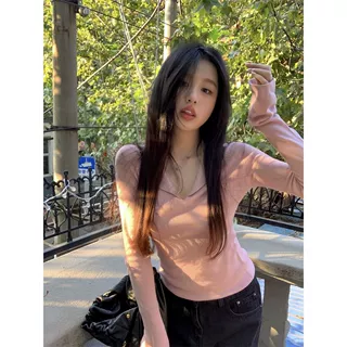 软糯polo领毛衫修身显瘦复古针织衫女秋冬内搭打底独特上衣长袖薄