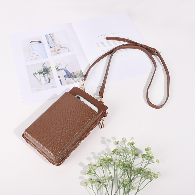 Bolso bandolera vertical para teléfono para mujer, bolso pequeño japonés ajustable para el hombro, linda cartera versátil para mujer al por mayor, con bloques de color