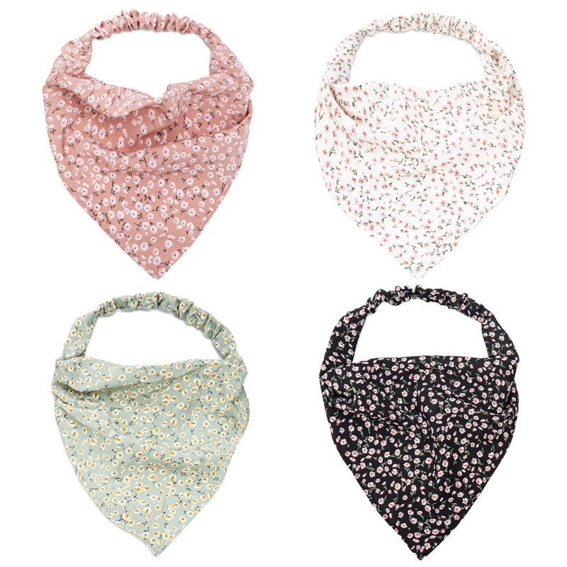 2024 foulard elastico floreale da donna foulard sottile in tessuto floreale europeo e americano accessori per capelli triangolari_voghion.com