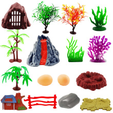 沙盘模拟恐龙动物儿童玩具场景配件仿真椰子树火山石头蛋围栏配件