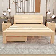 厚みのある無垢材のベッド、シンプルでモダンなダブルベッド、経済的なシングルベッド、自宅のマスターベッドルーム、賃貸住宅の無垢材のベッド