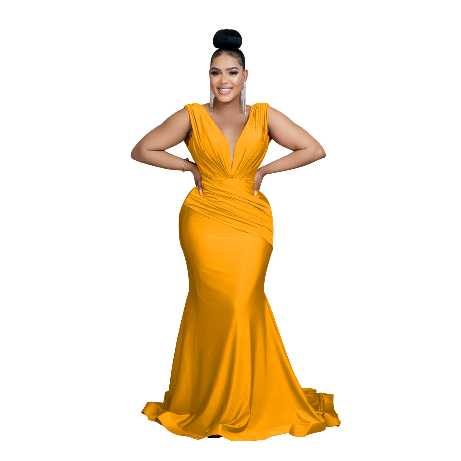 C6357 transfronteriza AliExpress Amazon moda europea y americana de las mujeres de color sólido con cuello en V sin mangas vestido plisado vestido de las mujeres image 6
