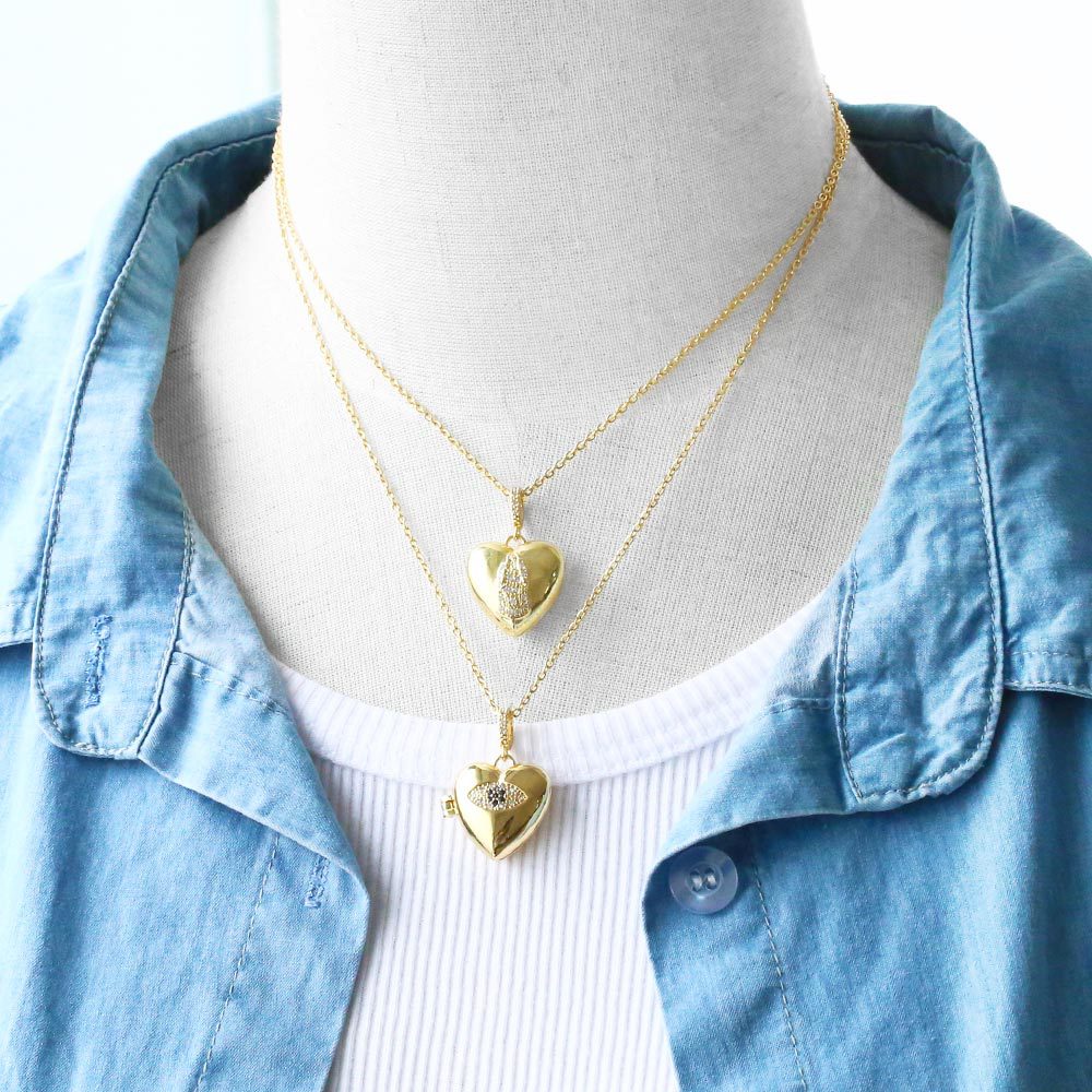 Personalized Open Love Pendant Necklace Devil's Eye Butterfly Photo Box Collar Chain nkn14_voghion.com