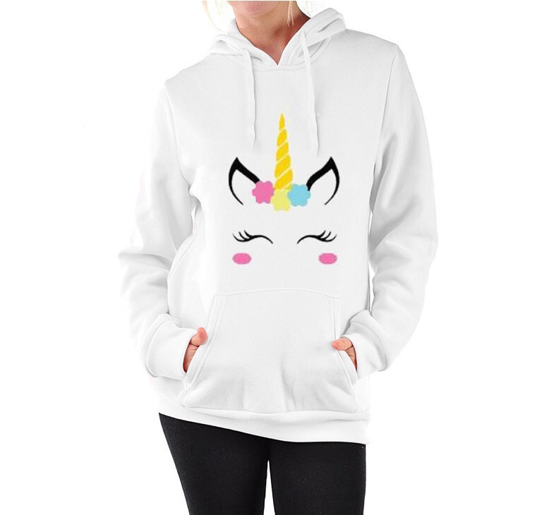 2024 Aliexpress Autumn and Winter New Unicorn Pattern Printed Hooded Loose Sweatshirt White Sweatshirt Temu