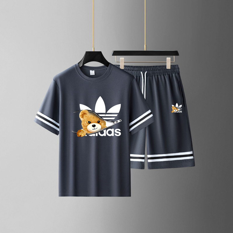 Clover New Waffle Short-Sleeve Shorts Set Summer T-Shirt Trendy Casual Sports Men's Two-Piece Ice Silk Clover New Waffle Short-Sleeve Shorts Set Summer T-Shirt Trendy Casual Sports Men's Two-Piece Ice Silk
