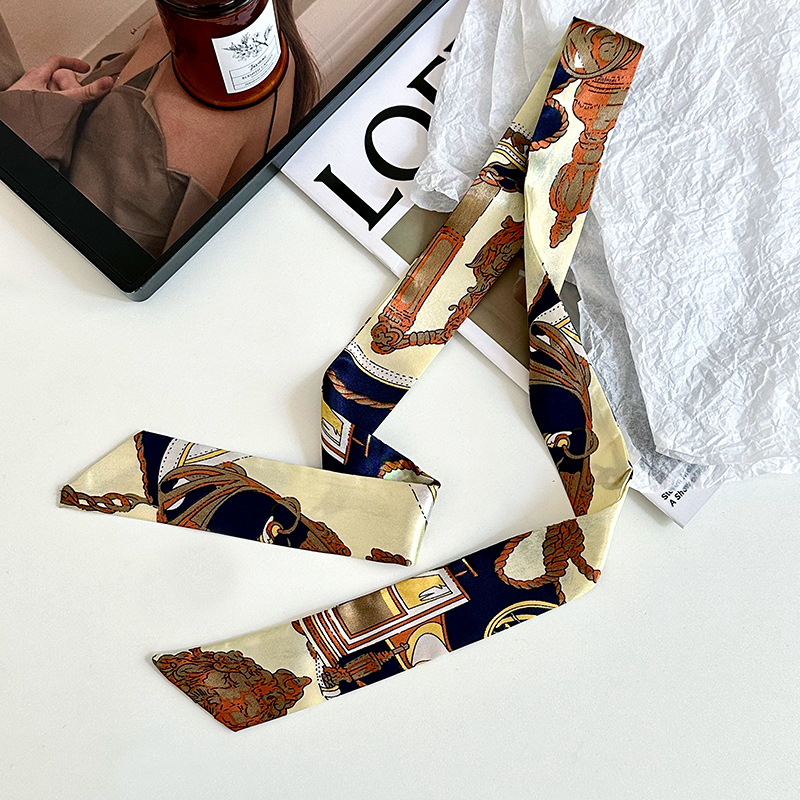 Pañuelo de seda largo, decoración de moda avanzada coreana, bufanda pequeña, bolsa de toalla de seda para mujer, cinturón de envoltura, turbante multiusos, cinturón para el cabello