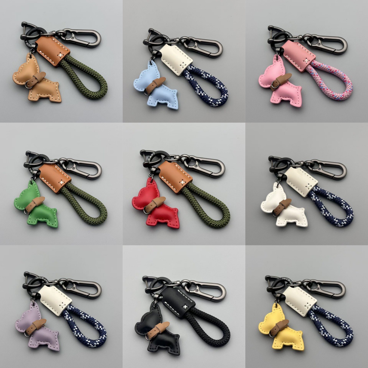Cartoon Cute French Bulldog Puppy Keychain Pendant Car Keychain Ring Leather Handmade Woven Rope Bag Pendant