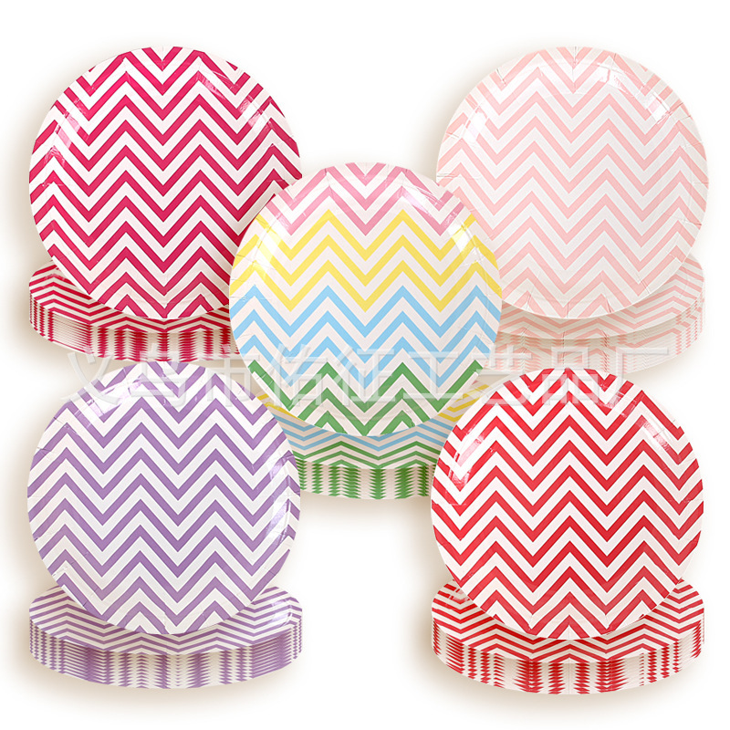 Cross-Border Hot Sale 5-Color Disposable 7inch Wavy Round Paper Plate Birthday Cake Plate Party Party Decoration Plate