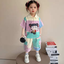 儿童哪吒服装女童夏装短袖套装2025新款洋气女宝夏季Polo衫两件套