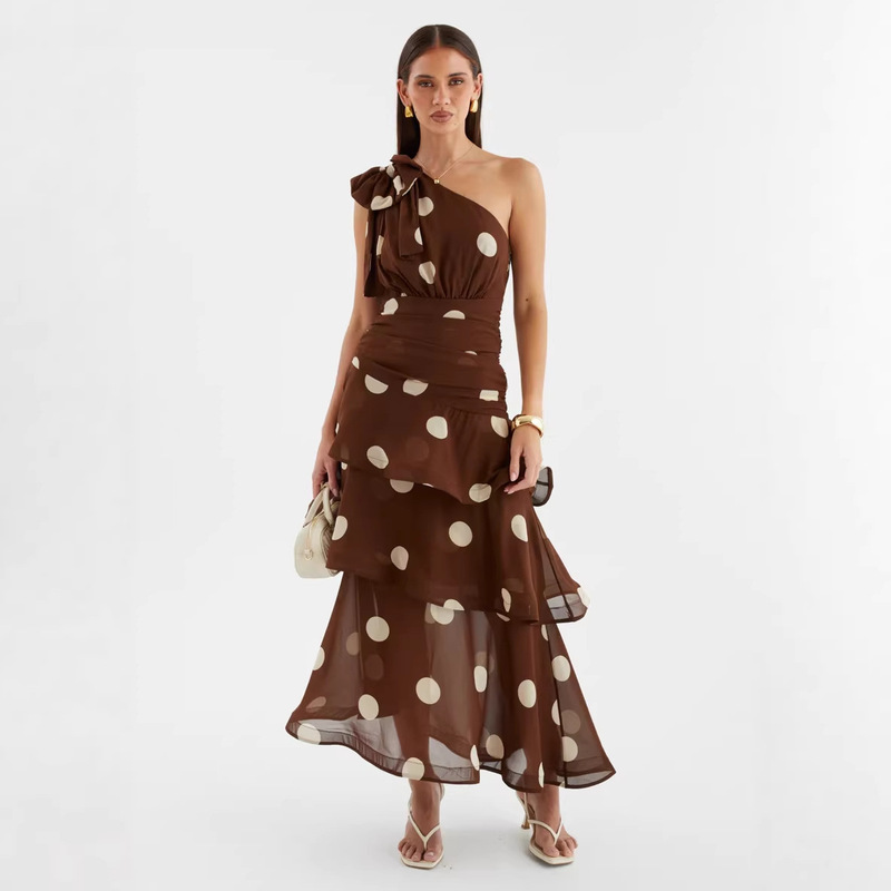 26 Years of European and American Cross-Border Foreign Trade, Polka Dot Print Multi-Layered Cake-Style Fashionable Off-Shoulder Elegant Mid-Length Dress 2662 26 Years of European and American Cross-Border Foreign Trade, Polka Dot Print Multi-Layered Cake-Style Fashionable Off-Shoulder Elegant Mid-Length Dress 2662