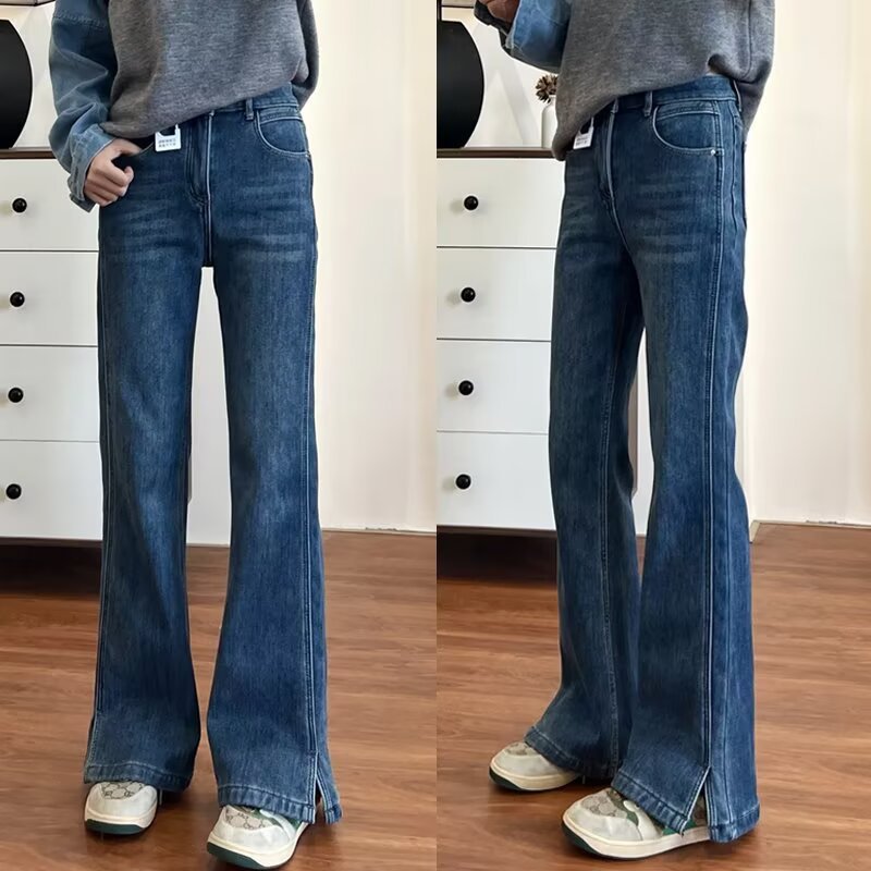 Petite Slit Flared Pants for Women 2025 Spring/Summer New Plus-Size Slimming Stretch Denim Jeans Large Size Flared Pants