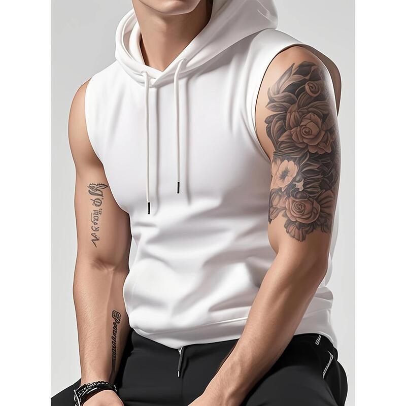 Men's Fashion Solid Color Slim Fit Sports Fitness Hooded Sleeveless T-Shirt for Export Cross-Border Trade