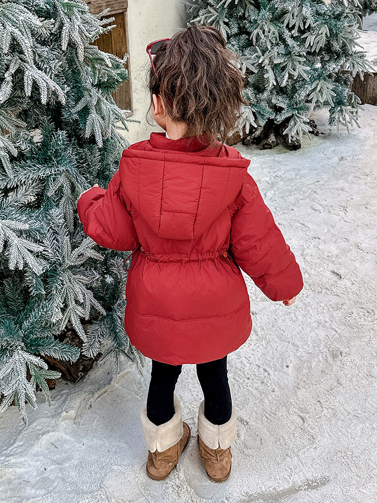 Chaqueta de plumón de niñas de estilo largo y medio para niños de estilo extranjero coreano blanco de acero grueso ropa de invierno de mujeres tesoro chaqueta de Año Nuevo rojo