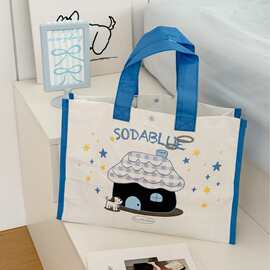 跨境房子与狗编织购物袋环保可爱卡通图时尚学生简约便携式手提包