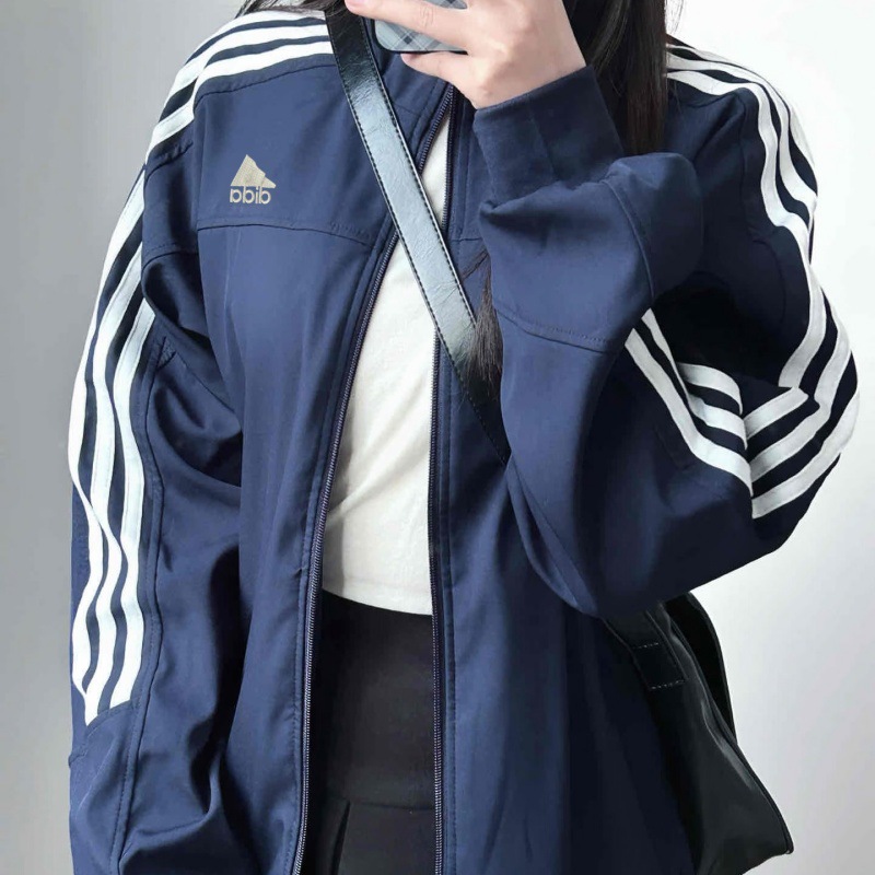 QQ Sugar sports jacket for men and women, autumn and winter, embroidered logo, nylon four-way stretch, three-stripe stand-up collar jacket 9952