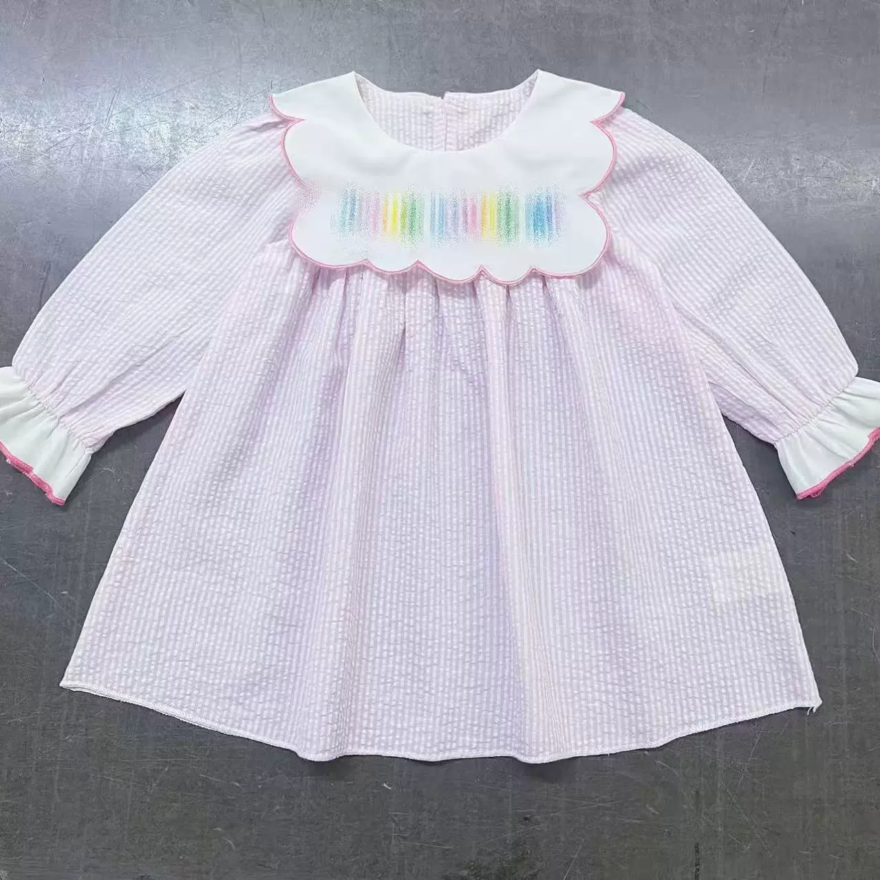 L0217亚马逊女童春秋长袖连衣裙女小童娃娃领绣花英文字母