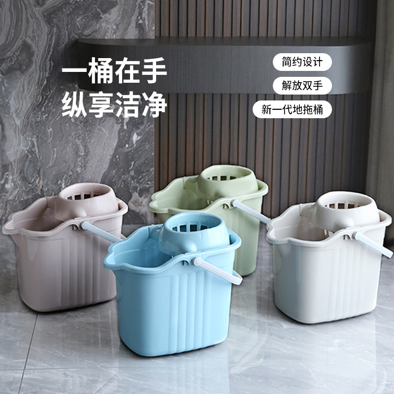 Thickened Heightening Mop Bucket with Wheels Household Rectangular Mop Bucket Large Capacity Plastic Cleaning Dehydration Bucket with Handle