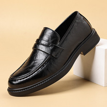 皮鞋男款2025套脚一脚蹬低帮内增高8CM商务休闲豆豆鞋潮一件代发