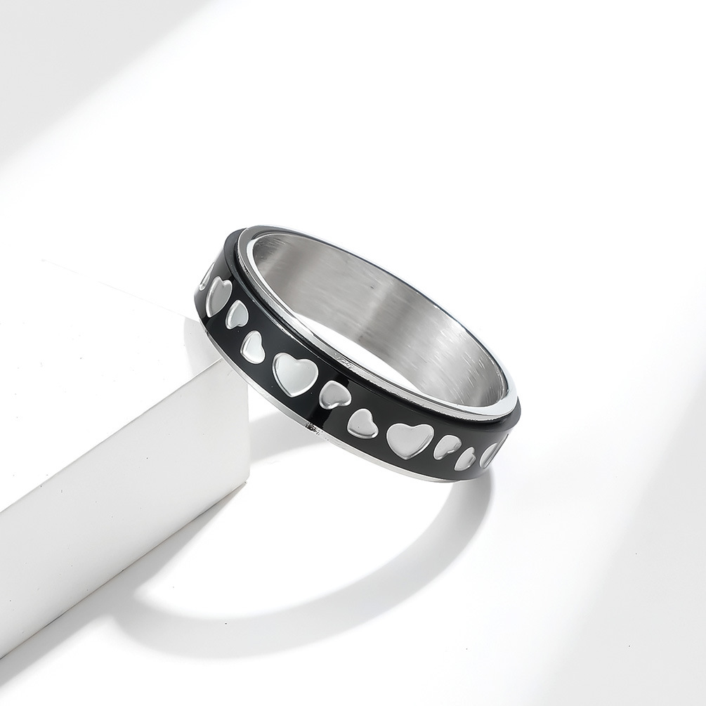 Fashion Simple Heart-Shaped Geometric Stainless Steel Spinning Ring