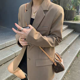 西装外套女春秋新款韩版宽松显瘦学生中长款上衣休闲小西服女