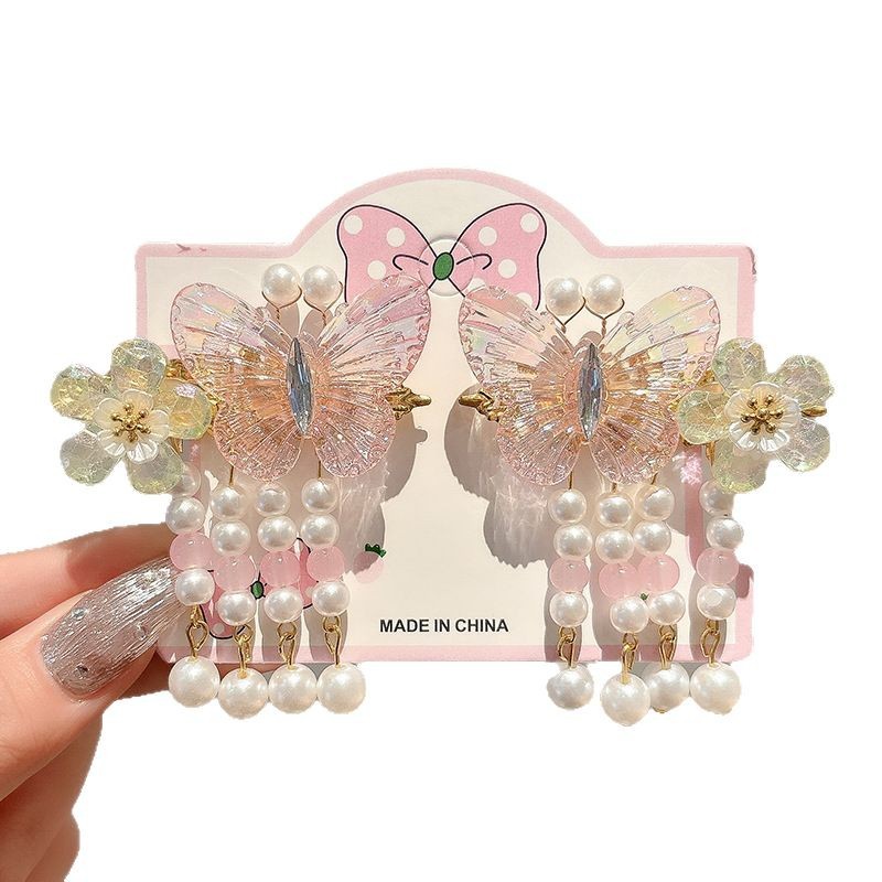 Niños mariposa bordilla clips estilo antiguo tocado de niñas flores frentes clips lateral tocado de cabello