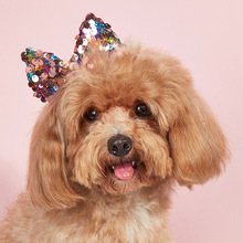 宠物生日猫狗蝴蝶结充棉兔耳朵立体亮片发夹发饰跨境一件代发