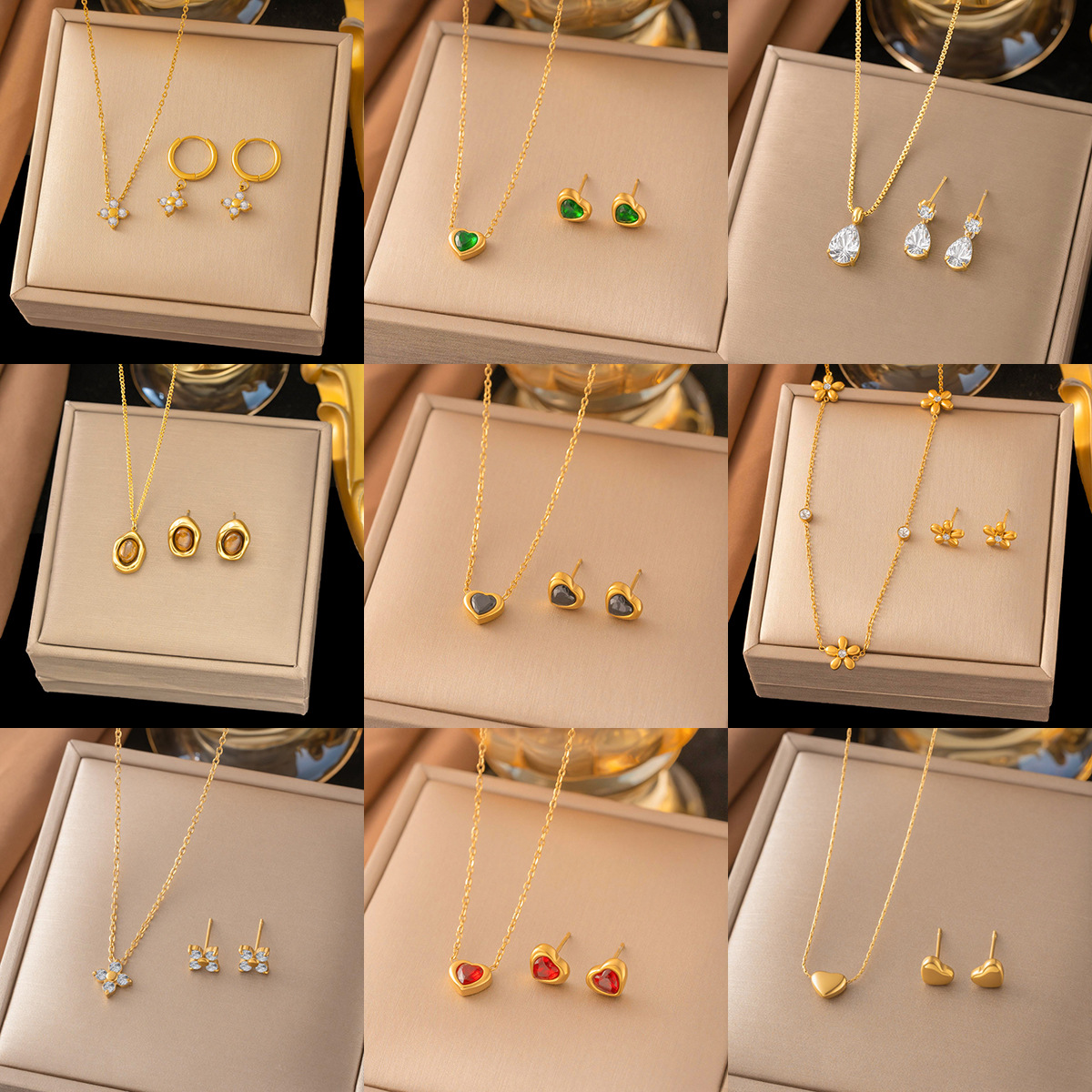 Stainless Steel European and American Style Necklace and Earring Set Accessories Pendant Necklace Set Combination Long Necklace That Won'T Fade in Summer