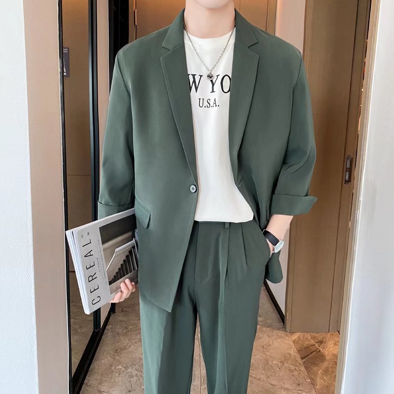 Light Mature Style Thin Mid-Sleeve Korean Style Spring and Autum Casual Suit Men's Trendyy Loose Small Suit Jacket Trend