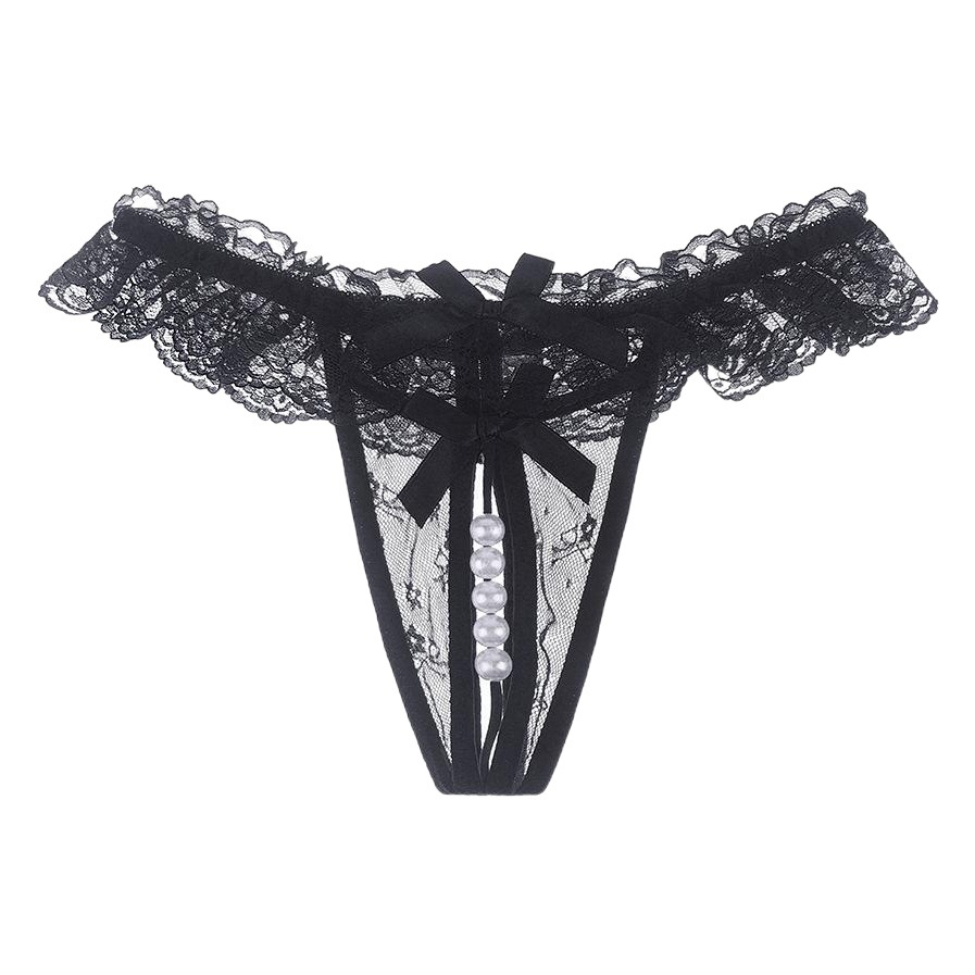 Long Night Lace Open-Crotch Thong Pearl Sexy Underwear Women's Transparent No-Take-Off T-Pants Plus Size 3043