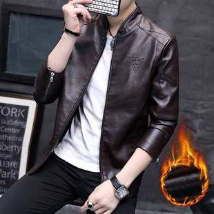 fleece-lined Leather Men's Inverted Triangle Winter New Arrival Men's Korean Style Slim-fit Youth All-match Casual Jacket Trendy Jacket
