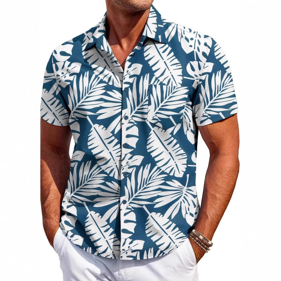 Мужская рубашка, модный тренд внешней торговли, гавайская рубашка с короткими рукавами, 3D цифровая печать, праздничная печать, полиэстер