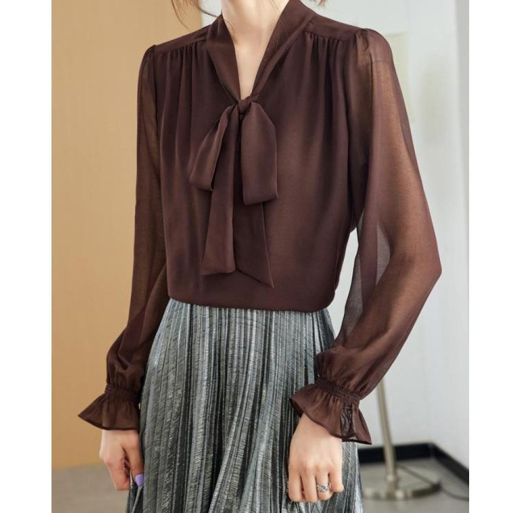 Spring professional elegant shiffon shirt with bow