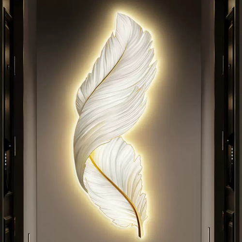 Feather living room decorative painting sofa background wall hanging painting high-end LED light bedroom bedside wall art entranceway light painting