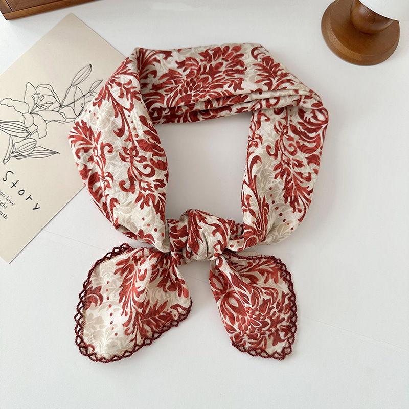 70 algodón y lino floral cuadrado bufanda de las mujeres estilo coreano de todo partido pastoral estilo artístico cuello Protección decorativa bufanda pequeña bufanda delgada