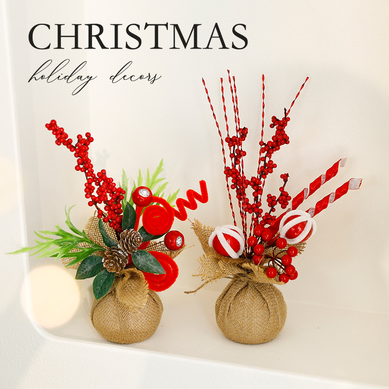 Frutas rojas de Navidad de venta transfronteriza decoración de lienzo decoración de árbol de Navidad decoración de escena decoración fábrica de decoración cabello recto