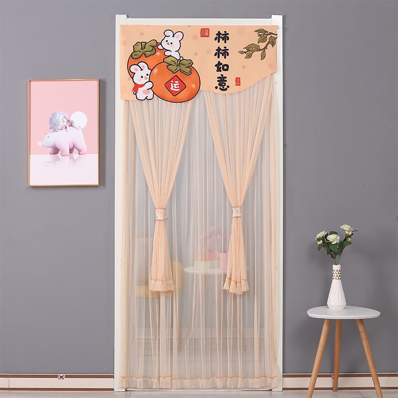 Spring and Summer Lace Home Double-Layer Gauze Bedroom Anti-Mosquito Punch-Free Popular Door Curtain Decorative Partition Curtain with Velcro