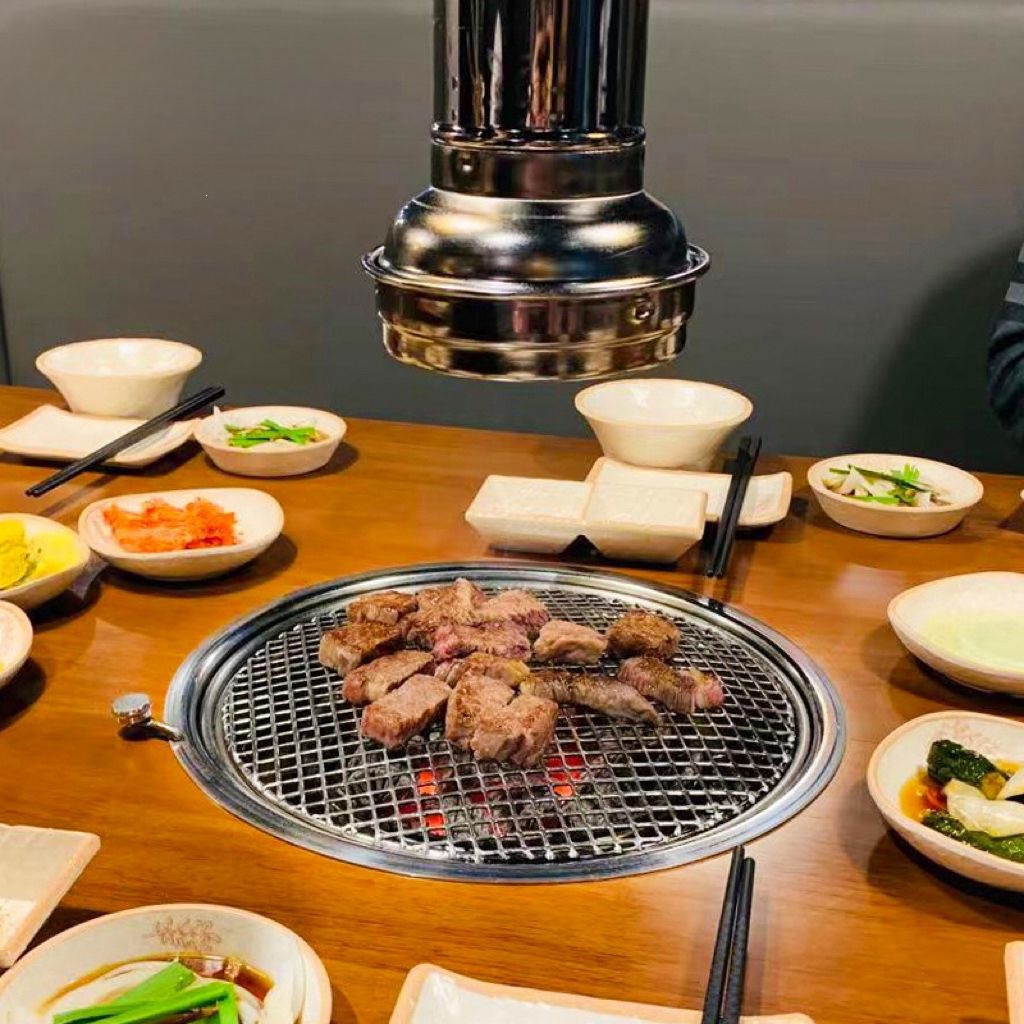 锅上烤肉锅炭火烤肉炉排烟煎肉韩国碳烤炉烧烤炉商用圆形韩式大号