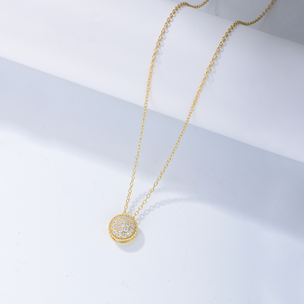 Estilo explosivo transfronterizo europeo y americano s925 plata esterlina circón colgante redondo collar moda femenina todo fósforo cadena de clavícula personalizada del fabricante