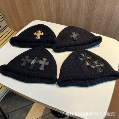 暗黑十字架毛线帽子女时尚欧美潮牌宽松显瘦针织帽罗心~冷帽秋冬