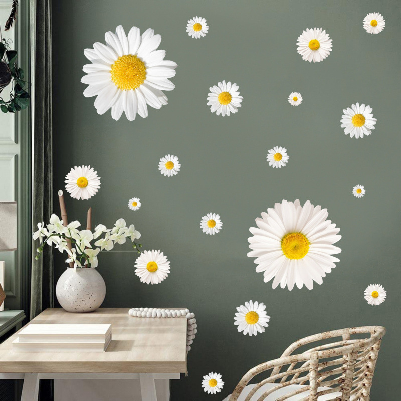 Ins Style Sunflower Wall Decoration Wall Stickers Pvc Self-Adhesive Plant Flower Daisy Stickers Rental House Renovation