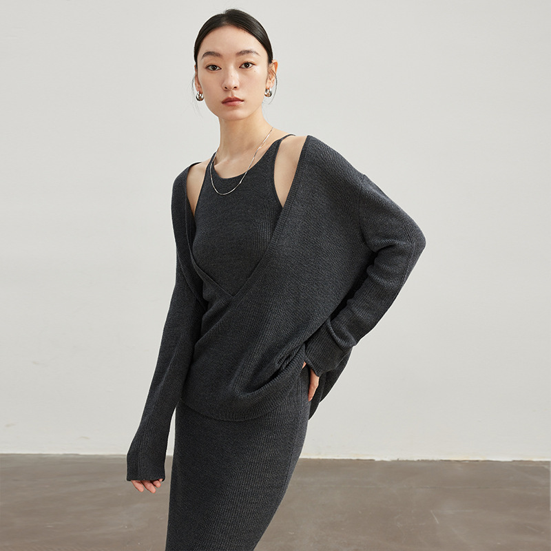 G-End European Goods Early Spring Fashion Set for Women, Wool Knit Two-Piece Set, 26 New Models, High-End Layered Outfit with Skirt