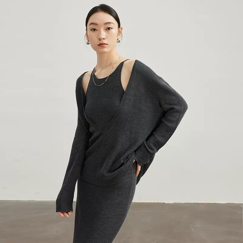 G端欧货 早秋时尚套装女羊毛针织两件套25新款高级感叠穿套装裙子