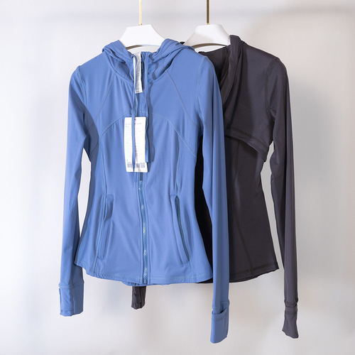 Yoga wear nylon breathable women's sports jacket quick-drying coat slim double-sided brushed hooded fitness hoodie