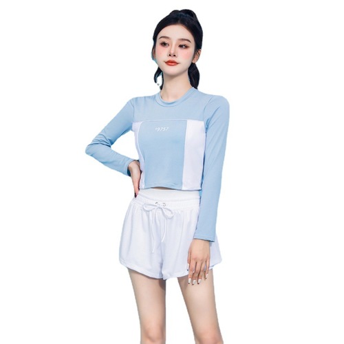 Split swimsuit women's summer 2024 new slimming belly-covering conservative swimming pool special long-sleeved sports swimwear for women