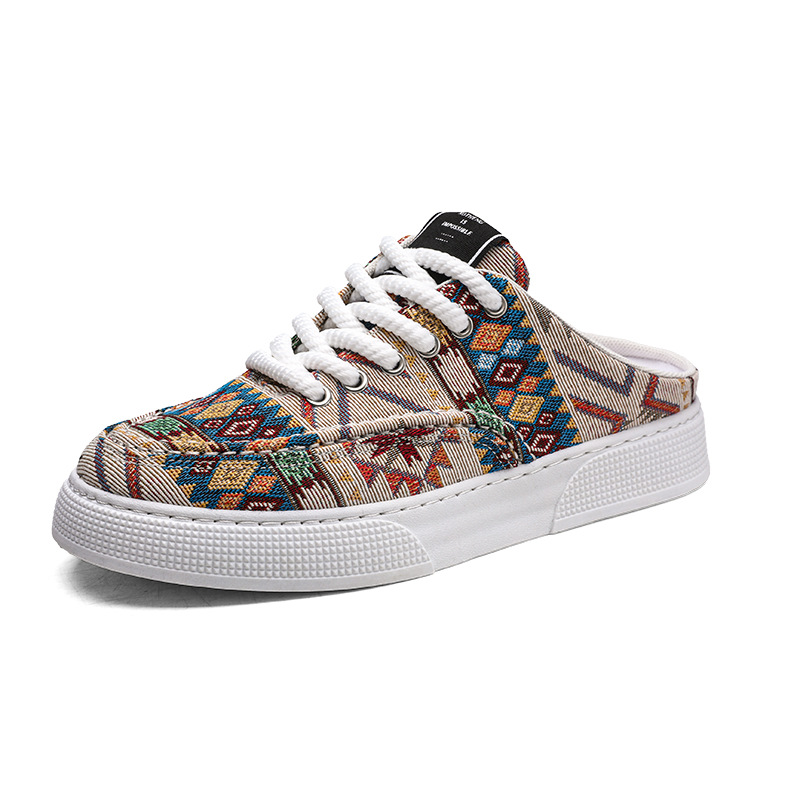 2025 Summer New Men's Slip-On Half Sneakers Breathable Mesh Casual Canvas Trendy Shoes_voghion.com